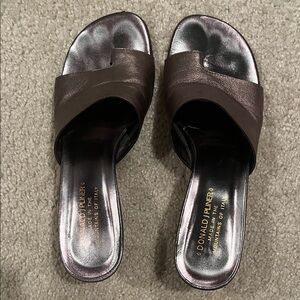 Donald J. Pliner Bronze Metallic Leather Slide Mules